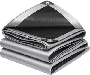 6x10Ft Tarps 16 MIL Poly Canopy Shelter Cover Tarp Reinforced Edges Waterproof UV Resistant, Tear and Color Fade Resistant, for Home, Boats, Cars, Camp, Outdoor Pool Silver Black