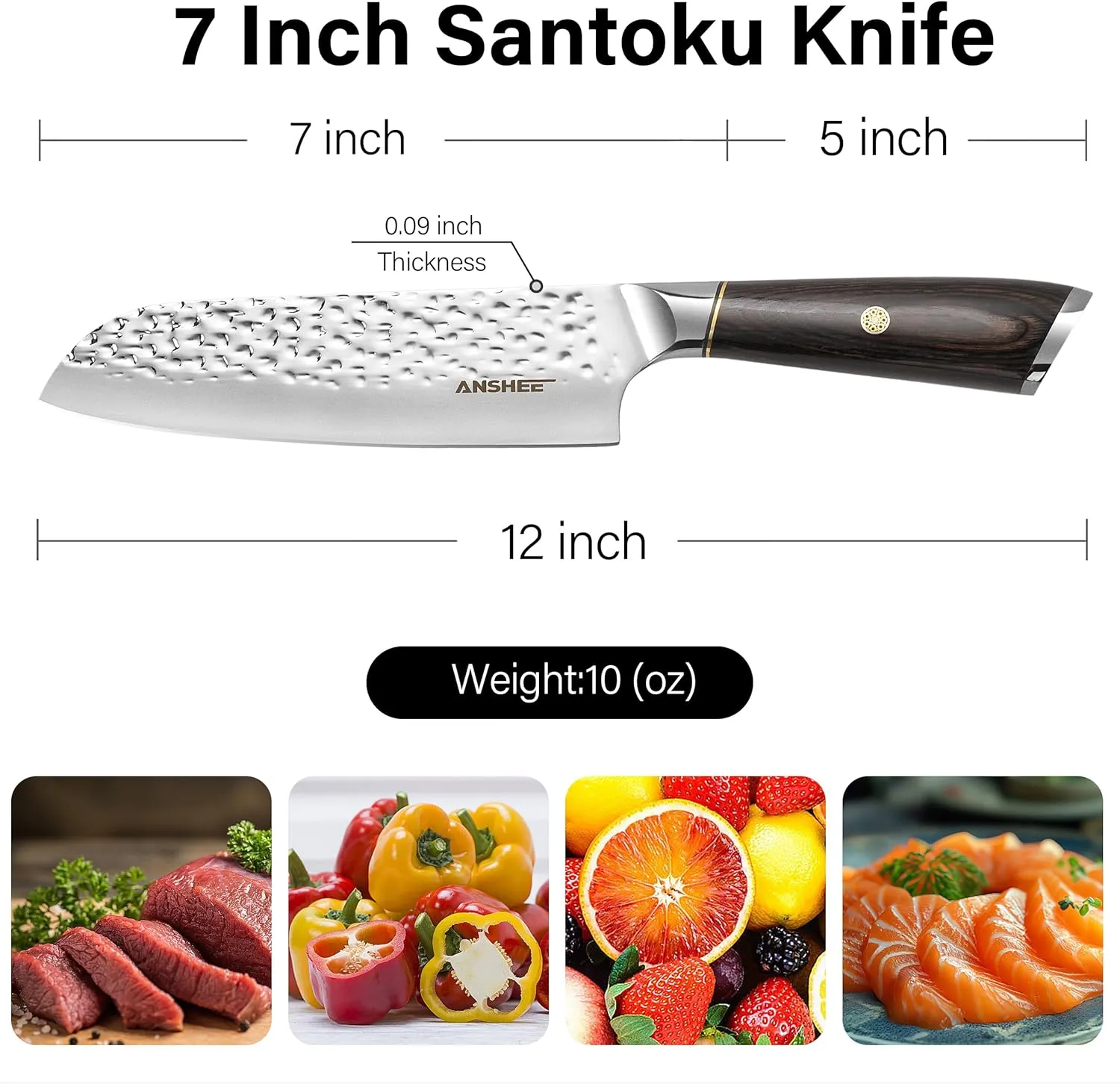 7 Inch Japanese Santoku Knife - Hammered Finish High-Carbon Stainless Steel Precision Cold Forged Chef Knife with Wood Handle, Multipurpose Kitchen Knife for Slicing Meat, Vegetables, Fruits
