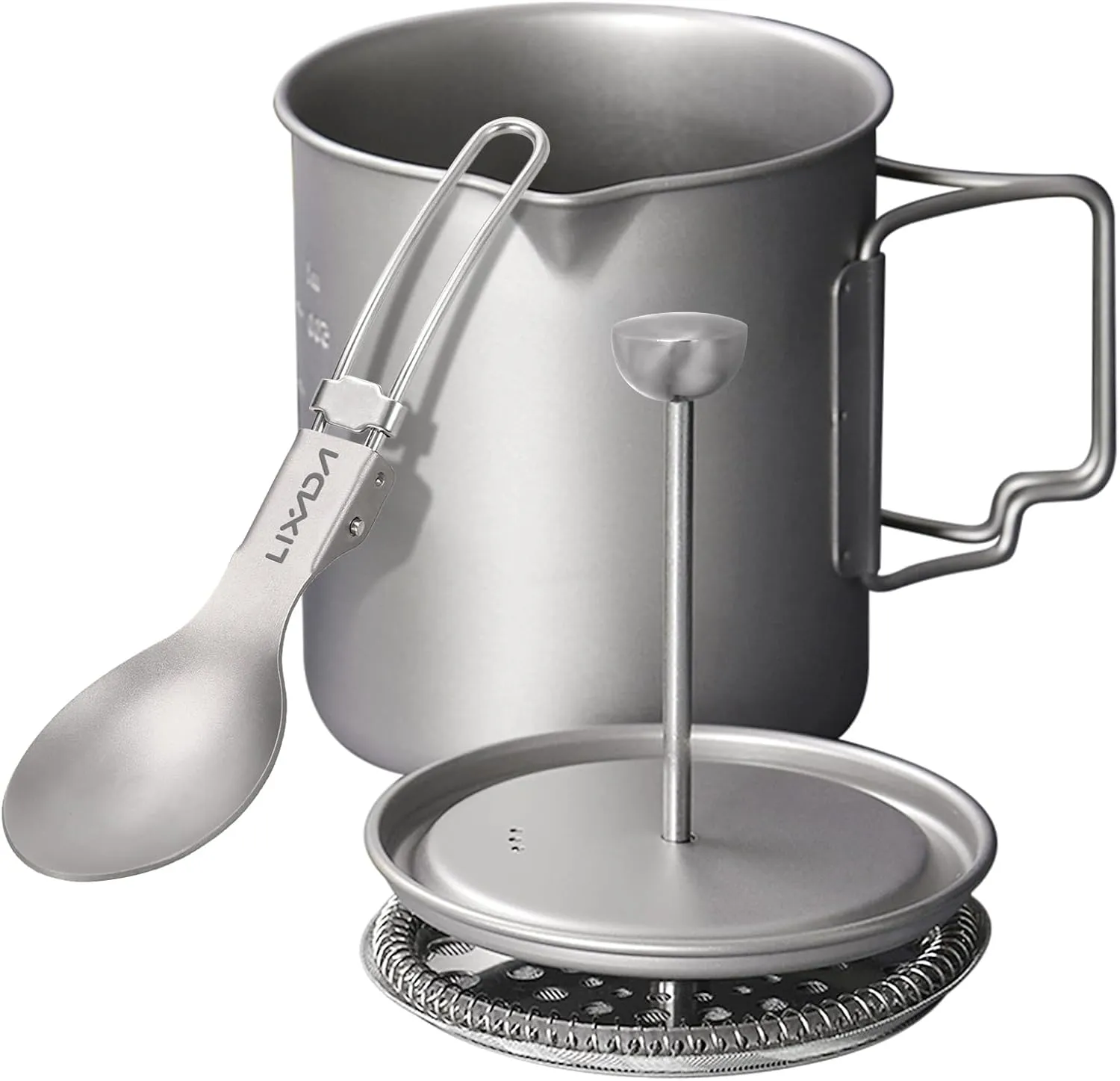 750ml Titanium Coffee Cup Mug French Press Pot Coffee Maker Outdoor Camping Cooking Pot with Folding Titanium Spoon,titanium coffee pot