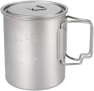 750ml Titanium Cup/Pot Camping Coffee Mug with Lid and Foldable Handle for Outdoor Camping Hiking Backpacking