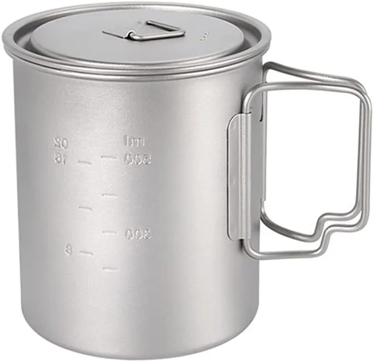 750ml Titanium Cup/Pot Camping Coffee Mug with Lid and Foldable Handle for Outdoor Camping Hiking Backpacking