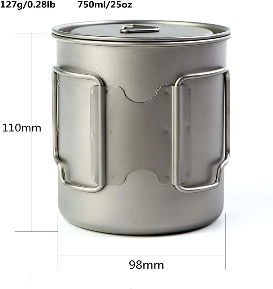 750ml Titanium Cup/Pot Camping Coffee Mug with Lid and Foldable Handle for Outdoor Camping Hiking Backpacking