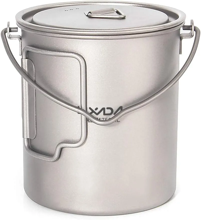 750ml/900ml/1100ml Ultralight Titanium Pot Water Mug Cup with Lid and Foldable Handle Outdoor Camping Cooking Picnic