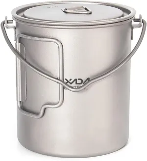750ml/900ml/1100ml Ultralight Titanium Pot Water Mug Cup with Lid and Foldable Handle Outdoor Camping Cooking Picnic