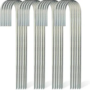 7Penn Rebar Stakes 12 Inch - 100 Pack J Shaped Rebar Stakes for Chain Link Fence - 1/4in Heavy Duty Steel Ground Anchors for Trampolines and Sports Nets - Event Tent Ground Anchor Bulk Pack