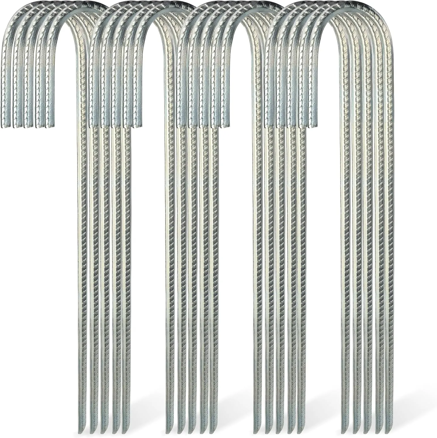 7Penn Rebar Stakes 12 Inch - 100 Pack J Shaped Rebar Stakes for Chain Link Fence - 1/4in Heavy Duty Steel Ground Anchors for Trampolines and Sports Nets - Event Tent Ground Anchor Bulk Pack