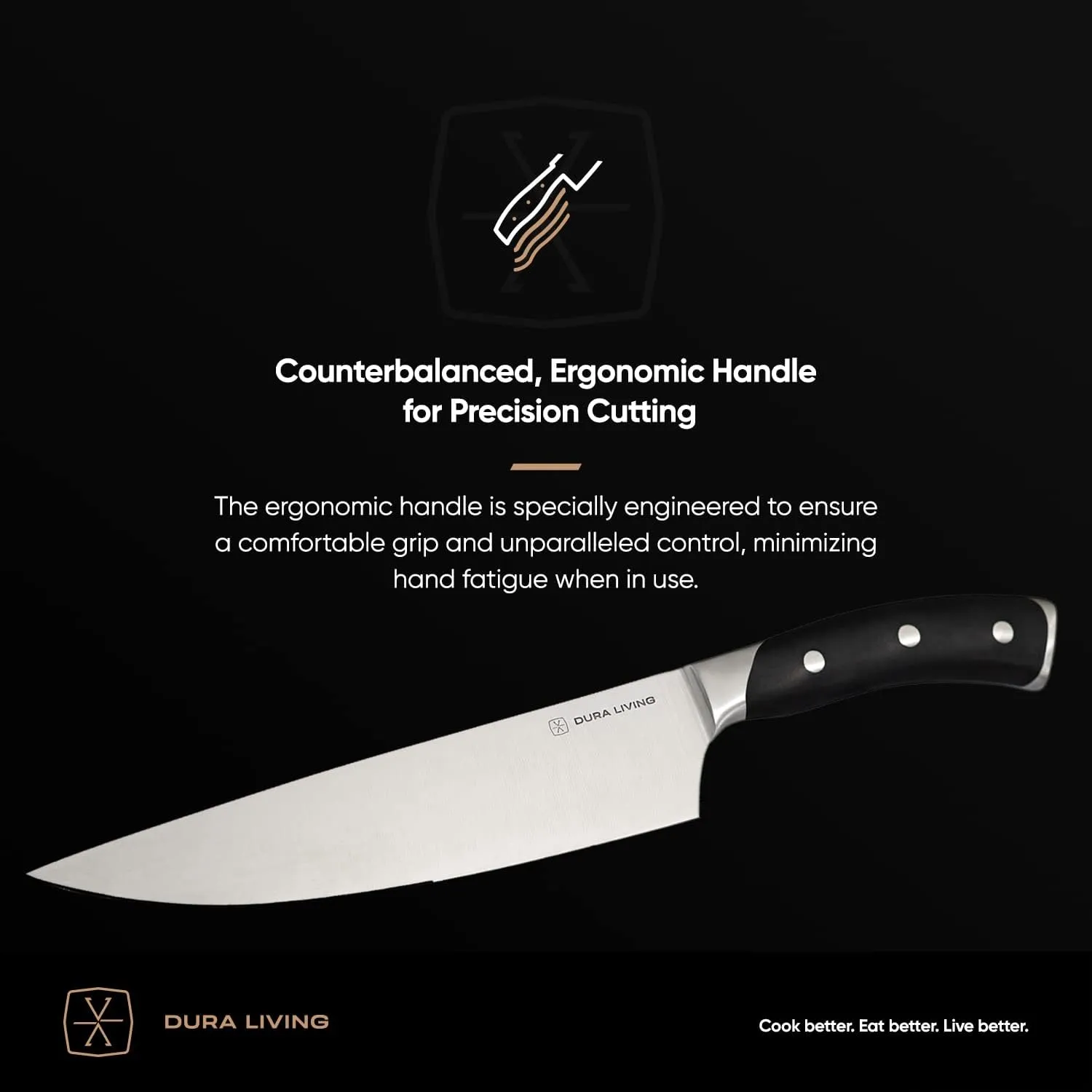 8-Inch Chef Knife – Ultra-Sharp German High Carbon Stainless Steel, Full Tang, Ergonomic Handle, Multipurpose Kitchen Knife for Chopping, Slicing, and Dicing, Black