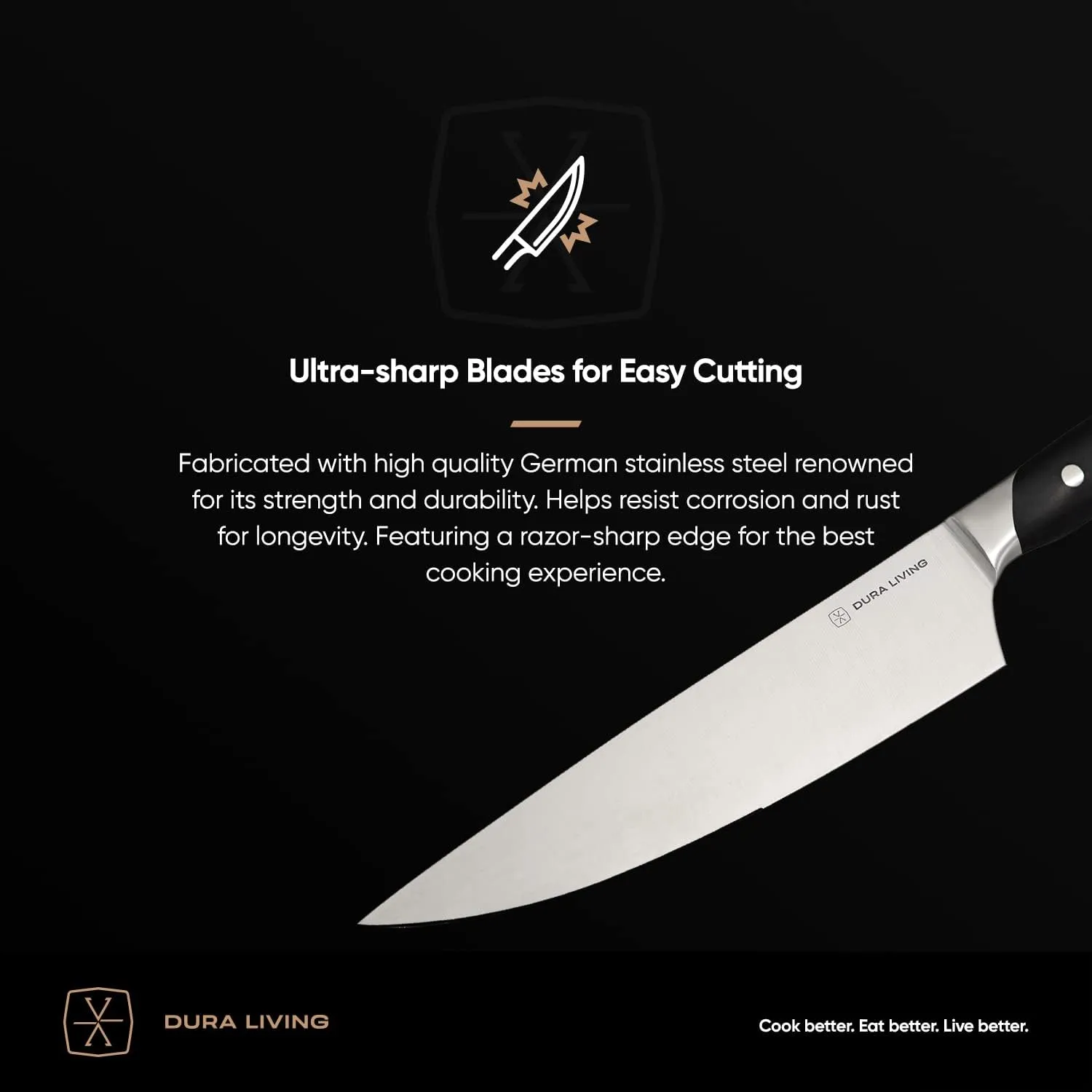 8-Inch Chef Knife – Ultra-Sharp German High Carbon Stainless Steel, Full Tang, Ergonomic Handle, Multipurpose Kitchen Knife for Chopping, Slicing, and Dicing, Black