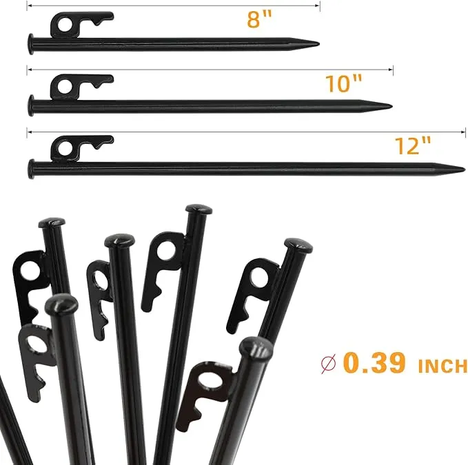 8 inch Heavy Duty Tent Stakes,Metal Camping Stakes for Outdoor Canopy and tarp ,10 Pack with Portable Bag
