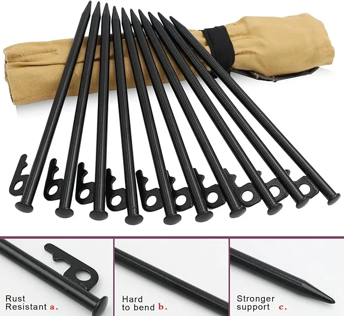 8 inch Heavy Duty Tent Stakes,Metal Camping Stakes for Outdoor Canopy and tarp ,10 Pack with Portable Bag