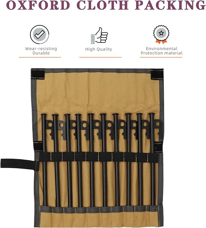 8 inch Heavy Duty Tent Stakes,Metal Camping Stakes for Outdoor Canopy and tarp ,10 Pack with Portable Bag