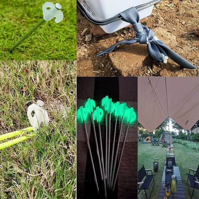 8 pack Tent Stakes Heavy Duty Metal Ground Stake Camping Nails Pop Up Pegs Luminous Garden Stable Fixed Anchor Hook for Outdoor Pile Tarp Traveling Hiking Gear Equipment 8-inch 20CM