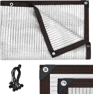 85% Aluminum Shade Cloth Reflective Tarp 10 ft x 20 ft, Porch Privacy Screen with Grommets and Ball Bungee for Car Garden Pergola Sun Shade Kennel Durable Mesh Canopy Cover Easy Setup