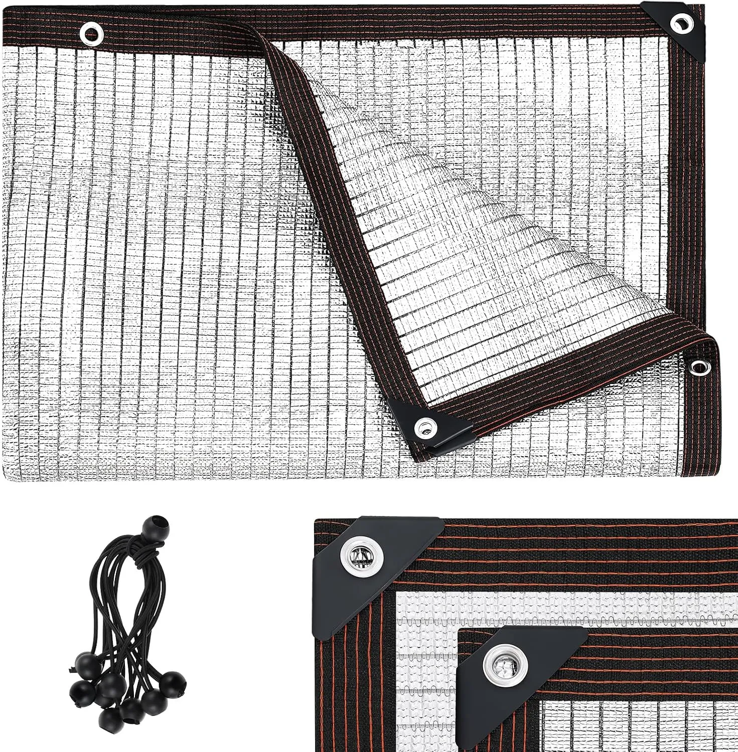 85% Aluminum Shade Cloth Reflective Tarp 10 ft x 20 ft, Porch Privacy Screen with Grommets and Ball Bungee for Car Garden Pergola Sun Shade Kennel Durable Mesh Canopy Cover Easy Setup