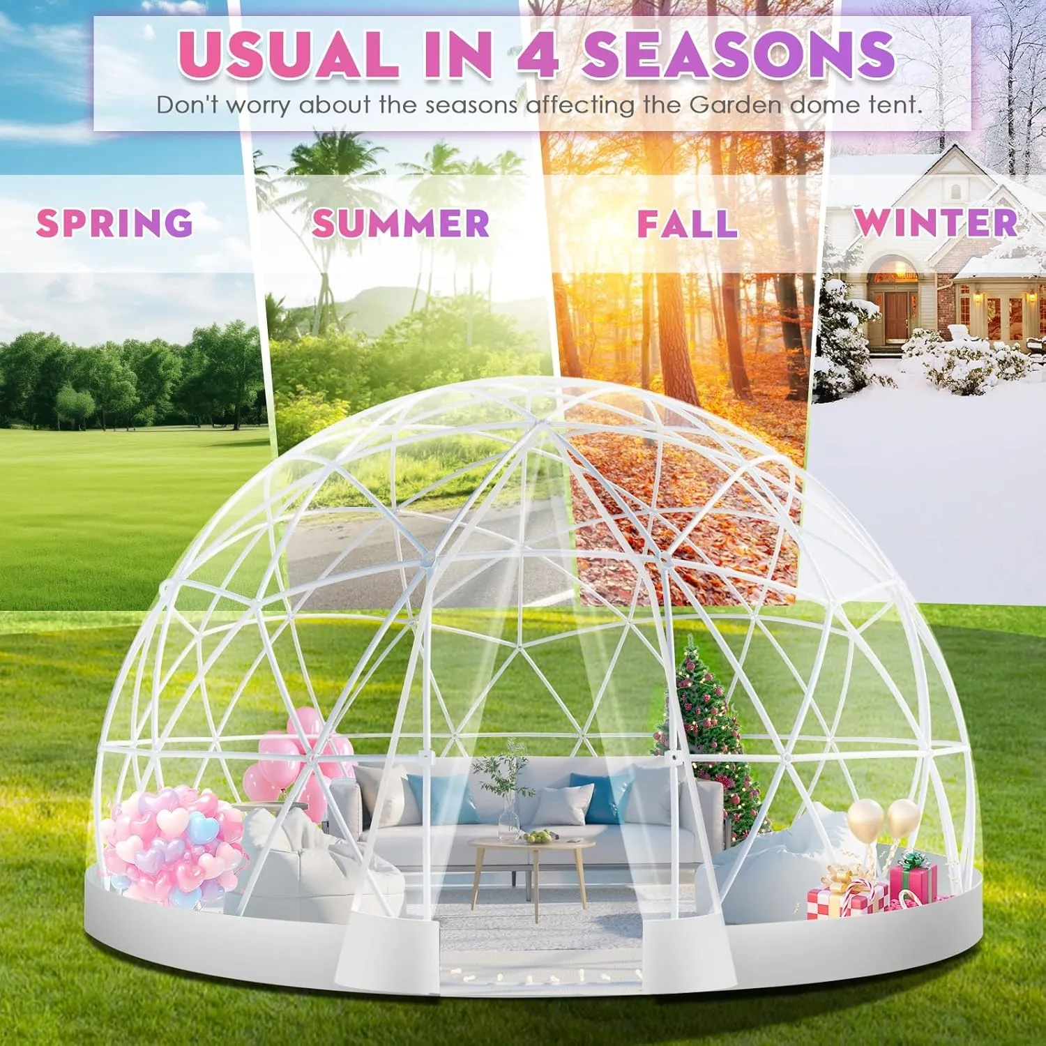9.5 * 5.7FT Garden Dome Igloo Bubble House Camping Tent with Sunshade, Upgraded Weatherproof Geodesic Dome Greenhouse with Clear Cover for 2-4 Person, Garden Dome for Outdoor, Party, White
