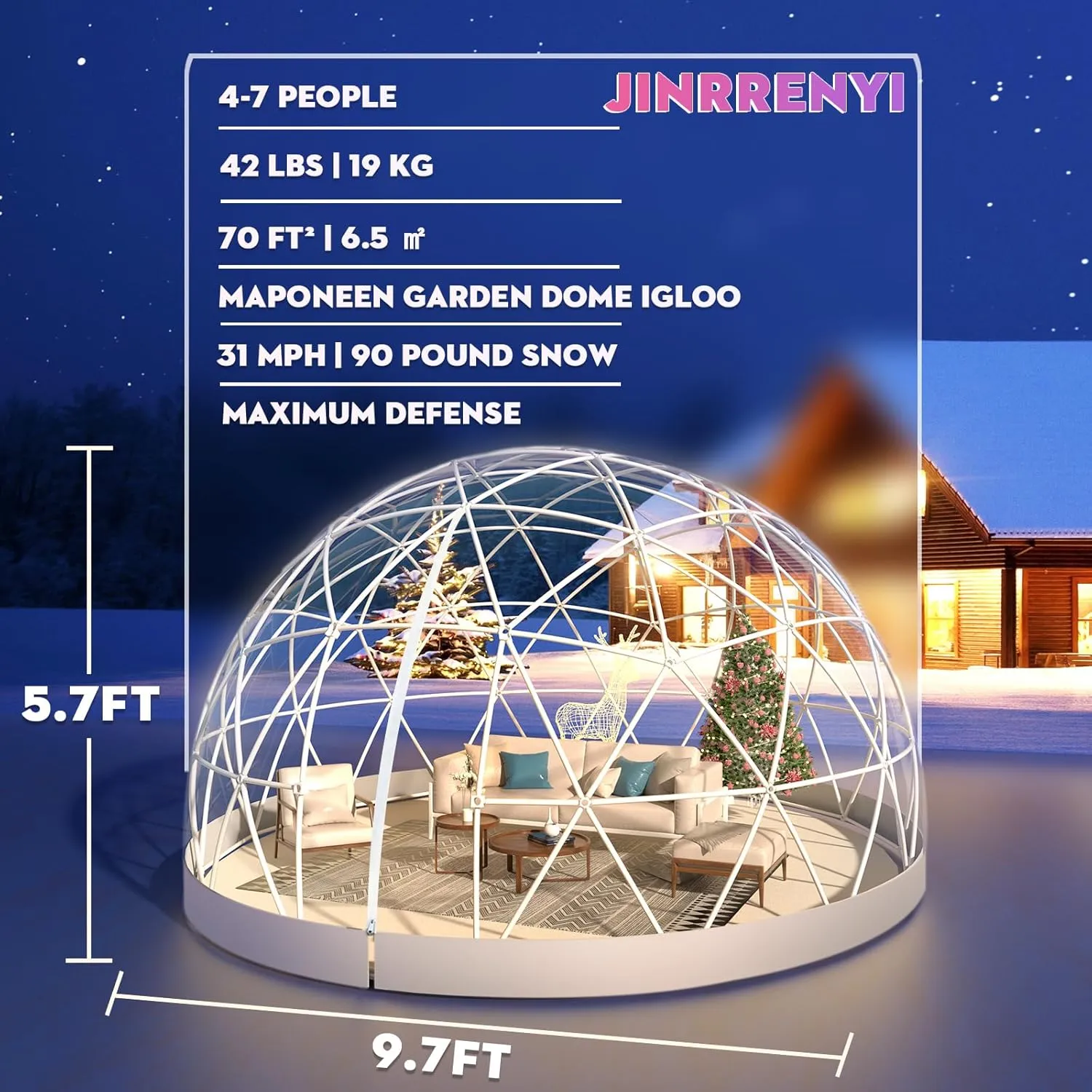 9.5 * 5.7FT Garden Dome Igloo Bubble House Camping Tent with Sunshade, Upgraded Weatherproof Geodesic Dome Greenhouse with Clear Cover for 2-4 Person, Garden Dome for Outdoor, Party, White