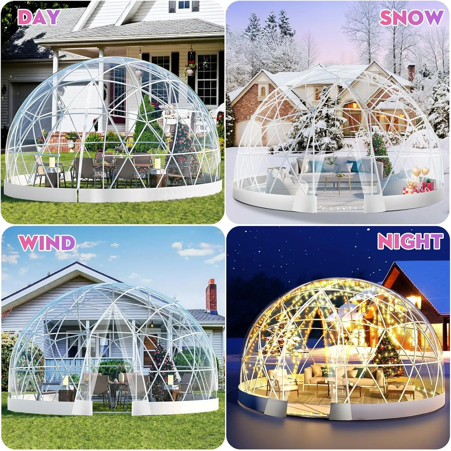 9.5 * 5.7FT Garden Dome Igloo Bubble House Camping Tent with Sunshade, Upgraded Weatherproof Geodesic Dome Greenhouse with Clear Cover for 2-4 Person, Garden Dome for Outdoor, Party, White