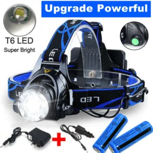 990000LM T6 LED Zoomable Headlamp 3-Modes Outdoor HeadLight Torch Charger Batt