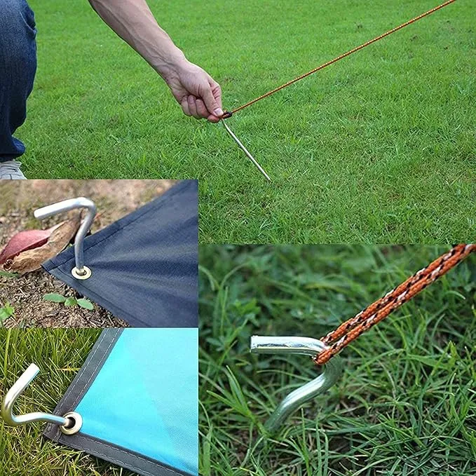 AAGUT 8 Pack Metal Camping Tent Stakes 9 Inch Yard Stakes for Inflatables Heavy Duty Tent Pegs Steel Hooked Ground Stakes for Outdoor Christmas Decorations, Garden Edging Tarp Stakes for Ground