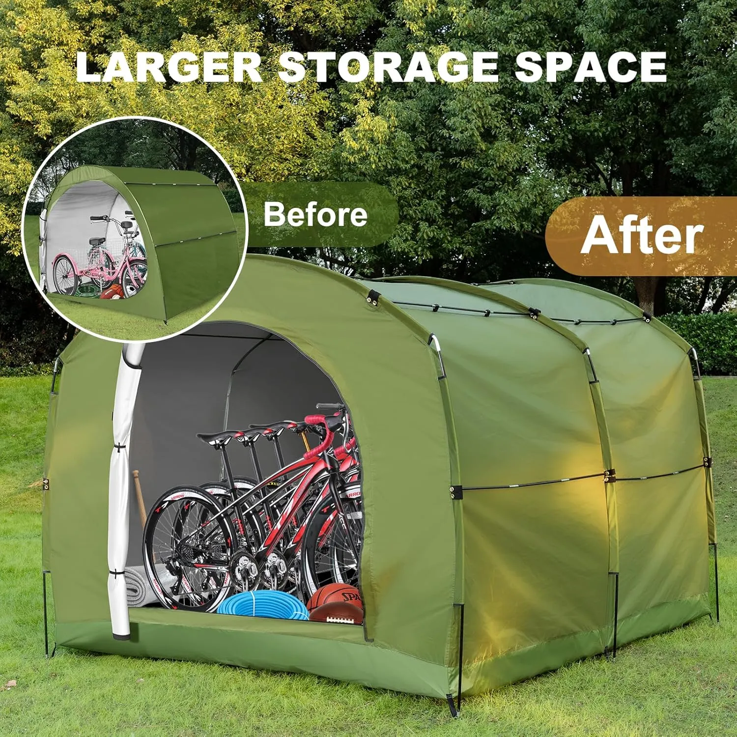 ABORON Outdoor Bike Storage Tent, Waterproof UV-Proof 230D Oxford Fabric (PU4000), Portable Backyard Shed, Ideal for Bikes, Motorcycles, Lawn Mower & Garden Tools (Grass-Green, for 4-6 Bikes)