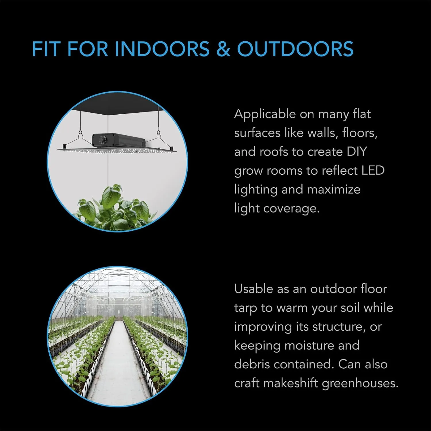 AC Infinity Black and White Panda Film 10' x 100', Waterproof and Reflective Poly Film, 5.5 mil Thick Blackout Tarp Garden Cover for All Seasons in Greenhouses and DIY Grow Rooms