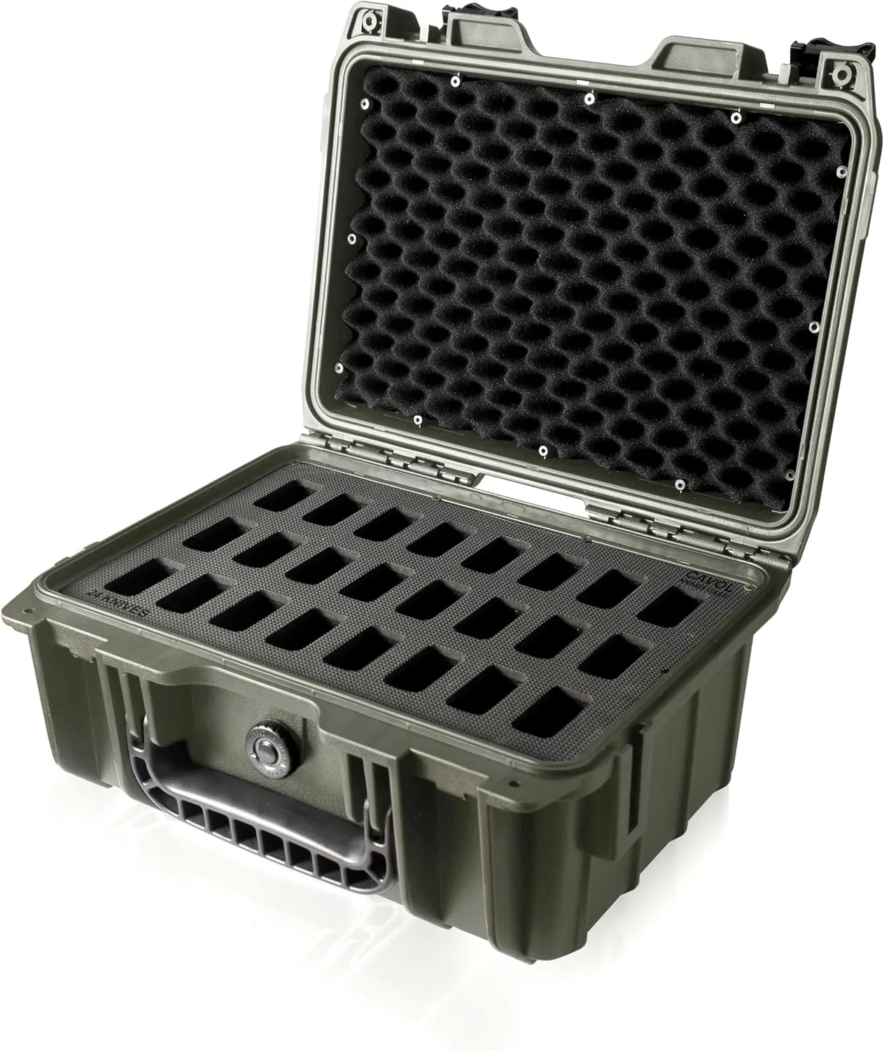 AC03 Sap Green Knife Case for 24 Folding Knives-IPX7 Waterproof Heavy Duty Pocket Knife Storage Hard Case Box Storage Organizer, Folding Knife Holder Collection Box