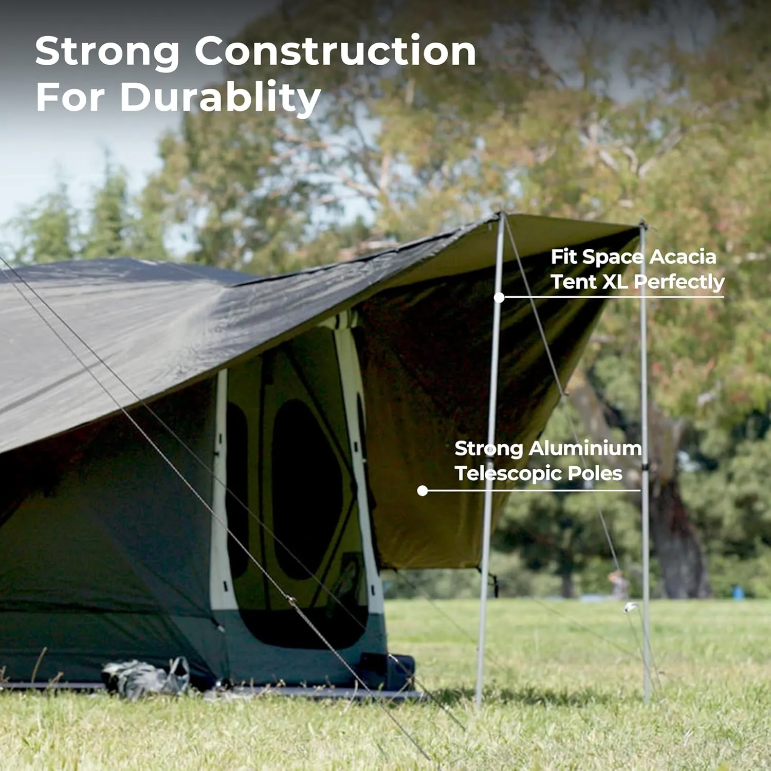 ACACIA Canopy XL for Space Acacia Camping System, PU2000 Waterproof Camping Tarp for 4 Season Camping, UPF50  Sunproof Tent Tarp with 4 Telescoping Poles, Carry Bag, Summer Night