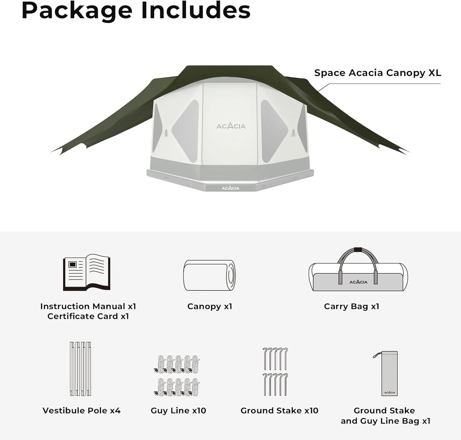 ACACIA Canopy XL for Space Acacia Camping System, PU2000 Waterproof Camping Tarp for 4 Season Camping, UPF50  Sunproof Tent Tarp with 4 Telescoping Poles, Carry Bag, Summer Night