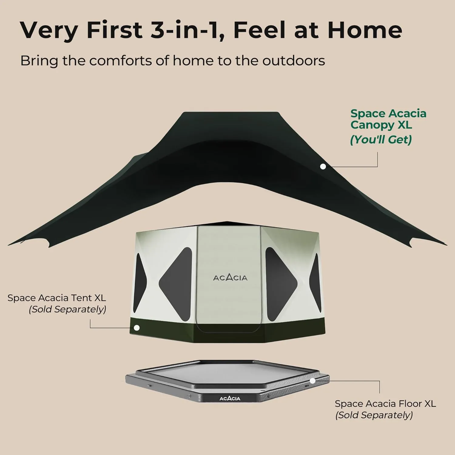 ACACIA Canopy XL for Space Acacia Camping System, PU2000 Waterproof Camping Tarp for 4 Season Camping, UPF50  Sunproof Tent Tarp with 4 Telescoping Poles, Carry Bag, Summer Night