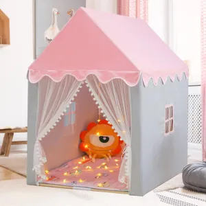 Adena Montessori Indoor Toy Kids Tent with Star Lights - Indoor Kids Tent for Bedroom or Playroom Playhouse Pink and Gray Play Tents for Toddlers