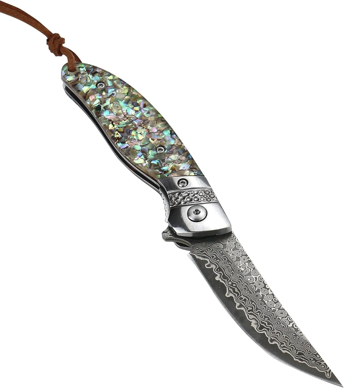 ALBATROSS Premium Damascus Pocket Knife - EDC Folding Knife with Abalone Shell Handle, Ball Bearing Opening, Liner Lock System - Everyday Carry for Outdoor, Hunting, Collection - HGDK028-AS