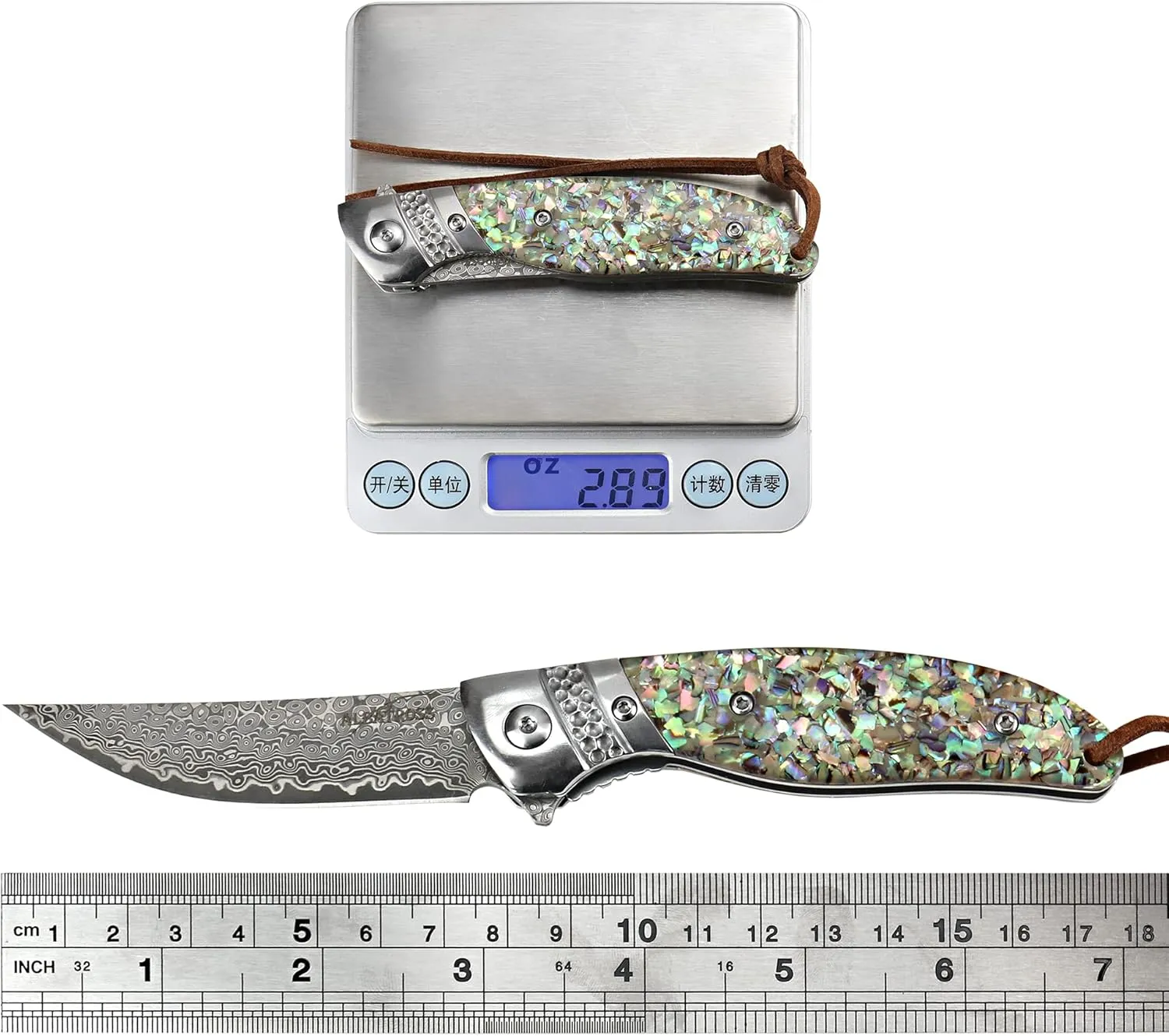 ALBATROSS Premium Damascus Pocket Knife - EDC Folding Knife with Abalone Shell Handle, Ball Bearing Opening, Liner Lock System - Everyday Carry for Outdoor, Hunting, Collection - HGDK028-AS