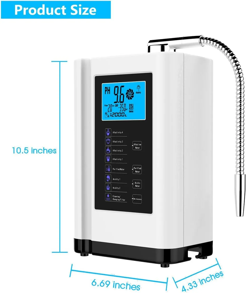 Alkaline Hydrogen-Rich Water Machine Alkaline Water Machine Smart Electrolyzed Ionized Water Machine PH 3.5-10.5 with LCD Touch Screen,Silver