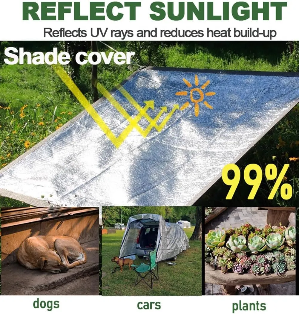 Aluminet Shade Cloth 99%, Durable Sun Shade Cover Mesh Tarp with Grommets Heat Reflective Tarp Sunblock Fabric for Cars, Dog, Plants and Garden Furniture (Size : 4x4m)
