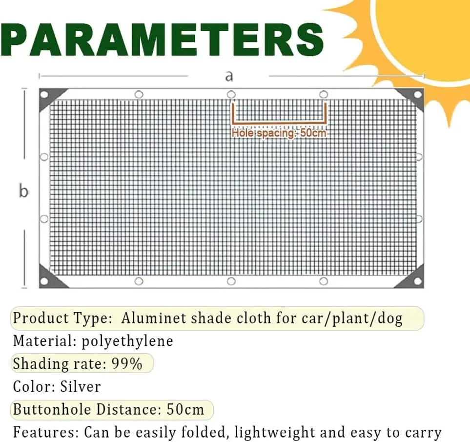 Aluminet Shade Cloth 99%, Durable Sun Shade Cover Mesh Tarp with Grommets Heat Reflective Tarp Sunblock Fabric for Cars, Dog, Plants and Garden Furniture (Size : 4x4m)