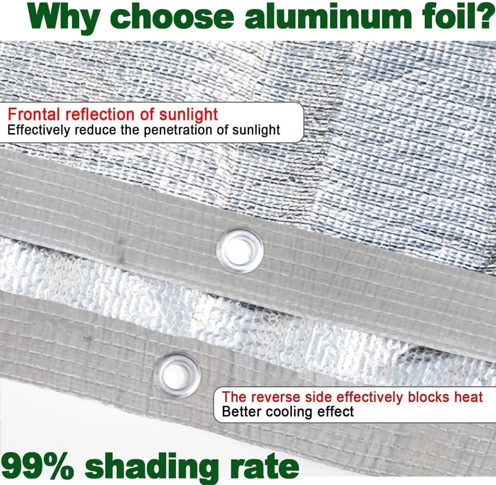 Aluminet Shade Cloth 99%, Durable Sun Shade Cover Mesh Tarp with Grommets Heat Reflective Tarp Sunblock Fabric for Cars, Dog, Plants and Garden Furniture (Size : 4x4m)