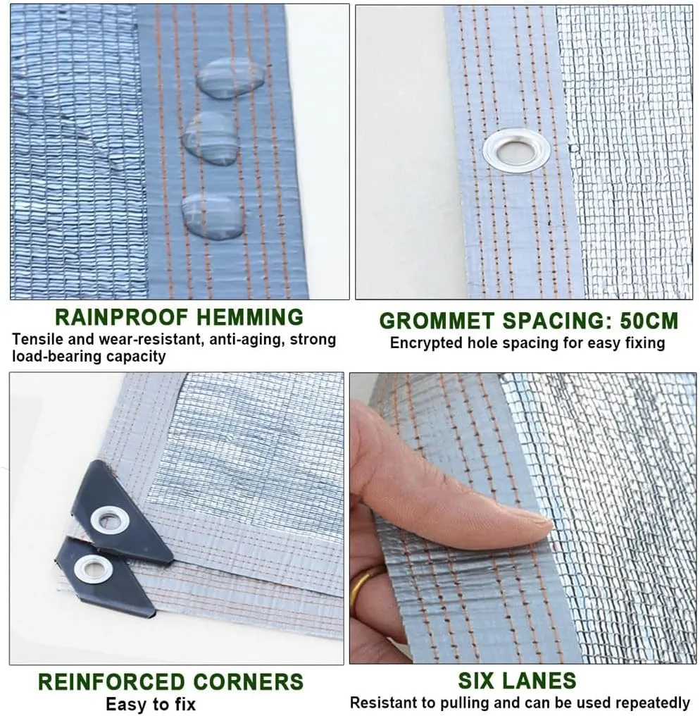 Aluminet Shade Cloth 99%, Durable Sun Shade Cover Mesh Tarp with Grommets Heat Reflective Tarp Sunblock Fabric for Cars, Dog, Plants and Garden Furniture (Size : 4x4m)