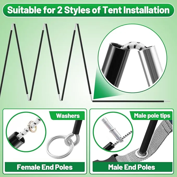 Aluminum Tent Poles Replacement - Pre-Assembled Tent Poles, Fits Both Female and Male Ends - Lightweight Tent Pole Repair Kit for Hiking Camping Backpacking Tent, 14.5FT