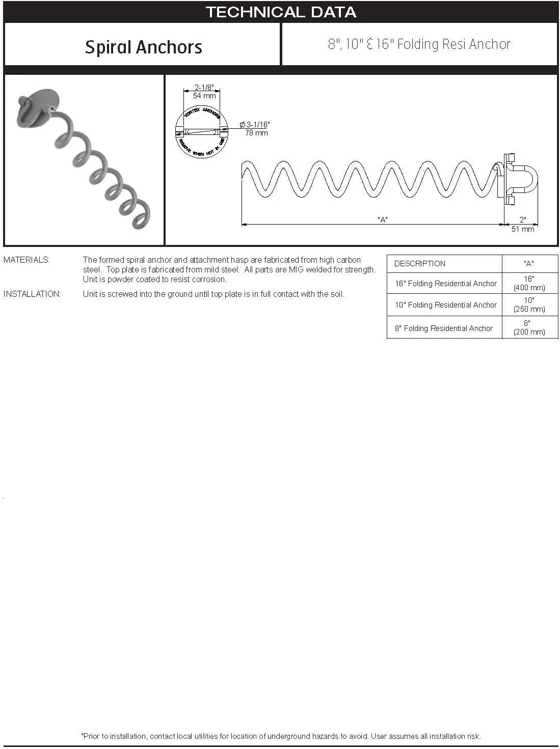 ANCFR10-ORG-R Folding Ring Spiral Ground Anchor, 10-inch, 4 Pack