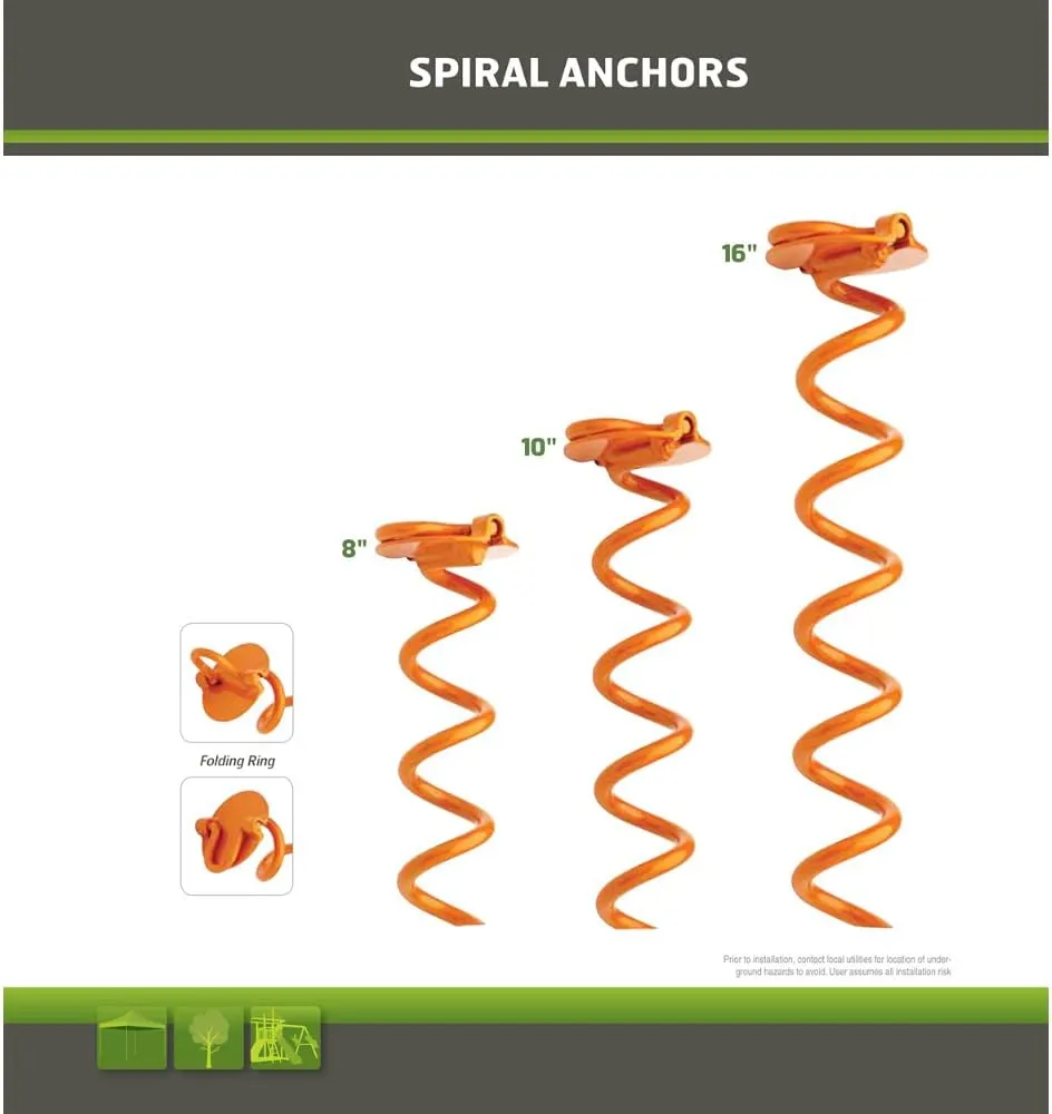 ANCFR10-ORG-R Folding Ring Spiral Ground Anchor, 10-inch, 4 Pack