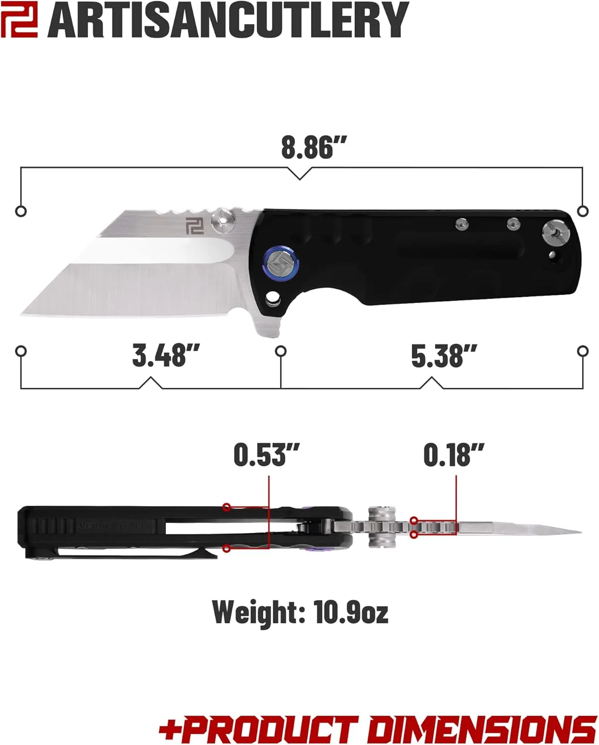 ARTISANCUTLERY Tactical Knife Proponent Folding Knife S35VN Steel Blade with Aviation Grade Titanium Alloy Handle Fixed Blade EDC Knife for Hunting,Camping and Outdoor 1820G Black