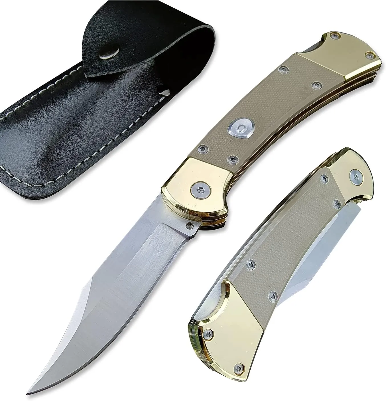 Assisted Opening Pocket Knife for Men, 440C Stainless Steel Blade, Lock-back Pocket Knife with G10 Handle, EDC Folding Knife for Camping