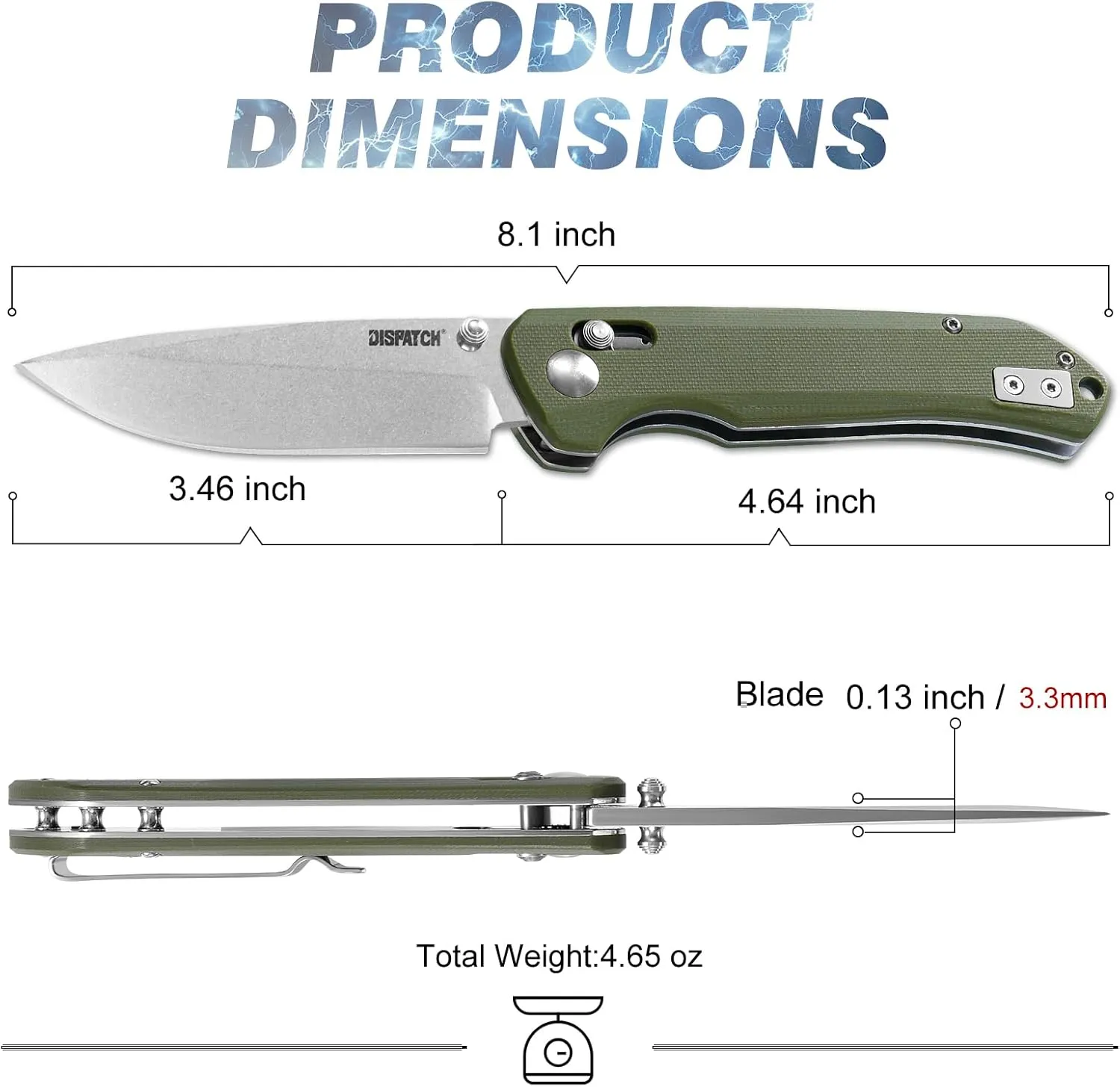 Axis Lock Folding Pocket Knife with Clip, 3.46" D2 Steel Drop Point Blade and G10 Handle, Crossbar Lock EDC Pocket Knife for Men Women Hiking Camping Hunting Survival Knives