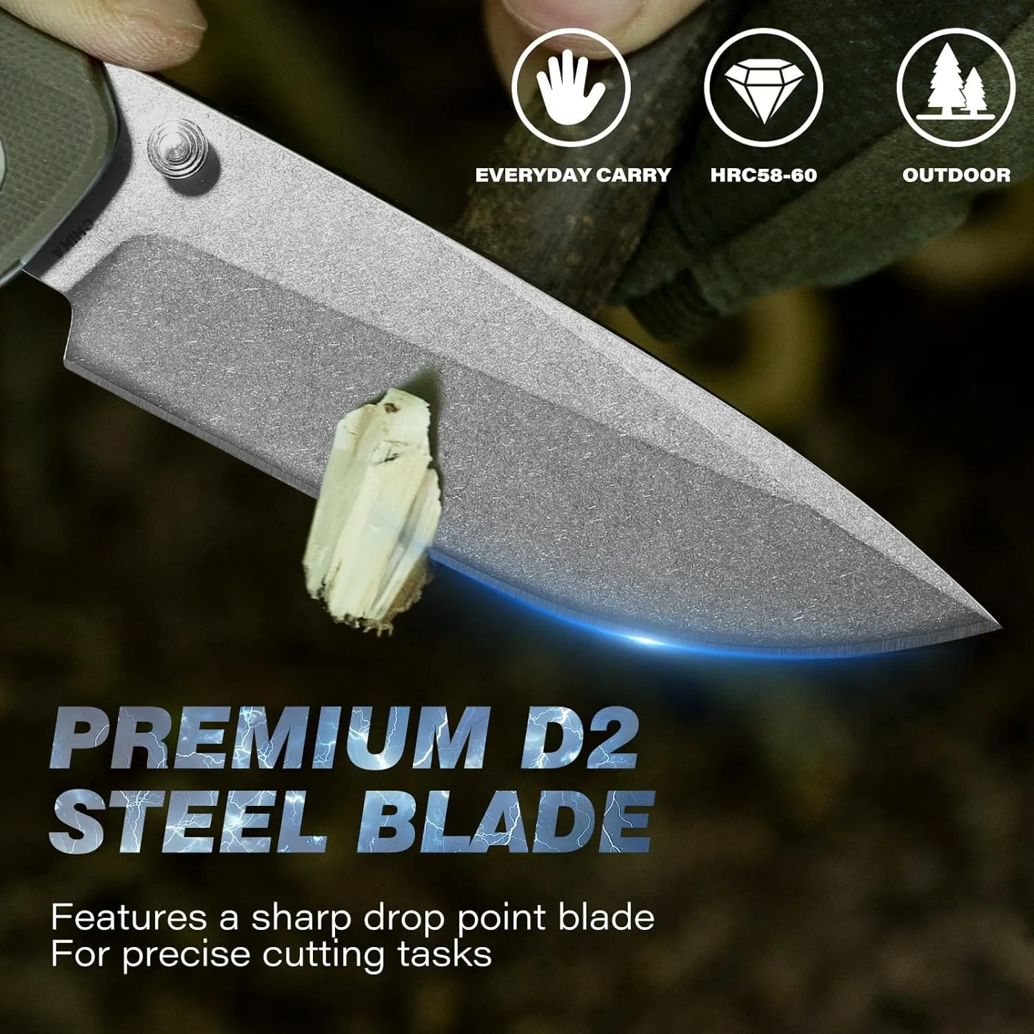 Axis Lock Folding Pocket Knife with Clip, 3.46" D2 Steel Drop Point Blade and G10 Handle, Crossbar Lock EDC Pocket Knife for Men Women Hiking Camping Hunting Survival Knives