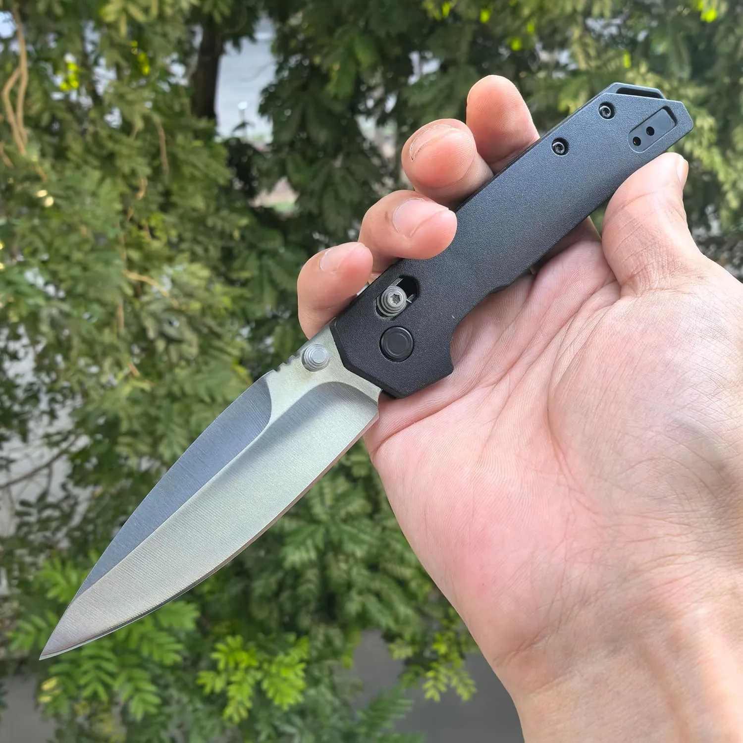 Axis Lock Knife EDC Folding Pocket Knives For Men, 440C Blade, Black Grivory Fiberglass Super Lightweight Handle With Belt Clip, Everyday Carry (Black handle satin blade)