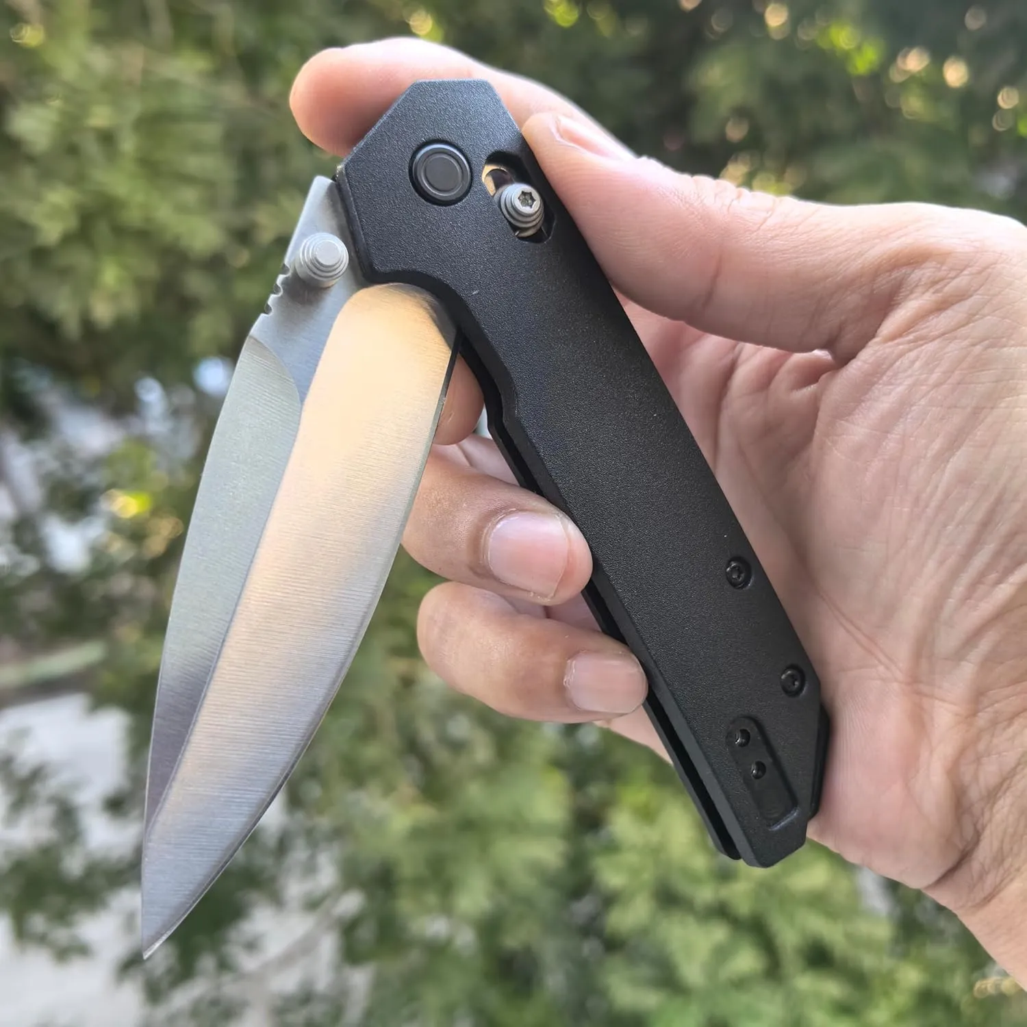 Axis Lock Knife EDC Folding Pocket Knives For Men, 440C Blade, Black Grivory Fiberglass Super Lightweight Handle With Belt Clip, Everyday Carry (Black handle satin blade)