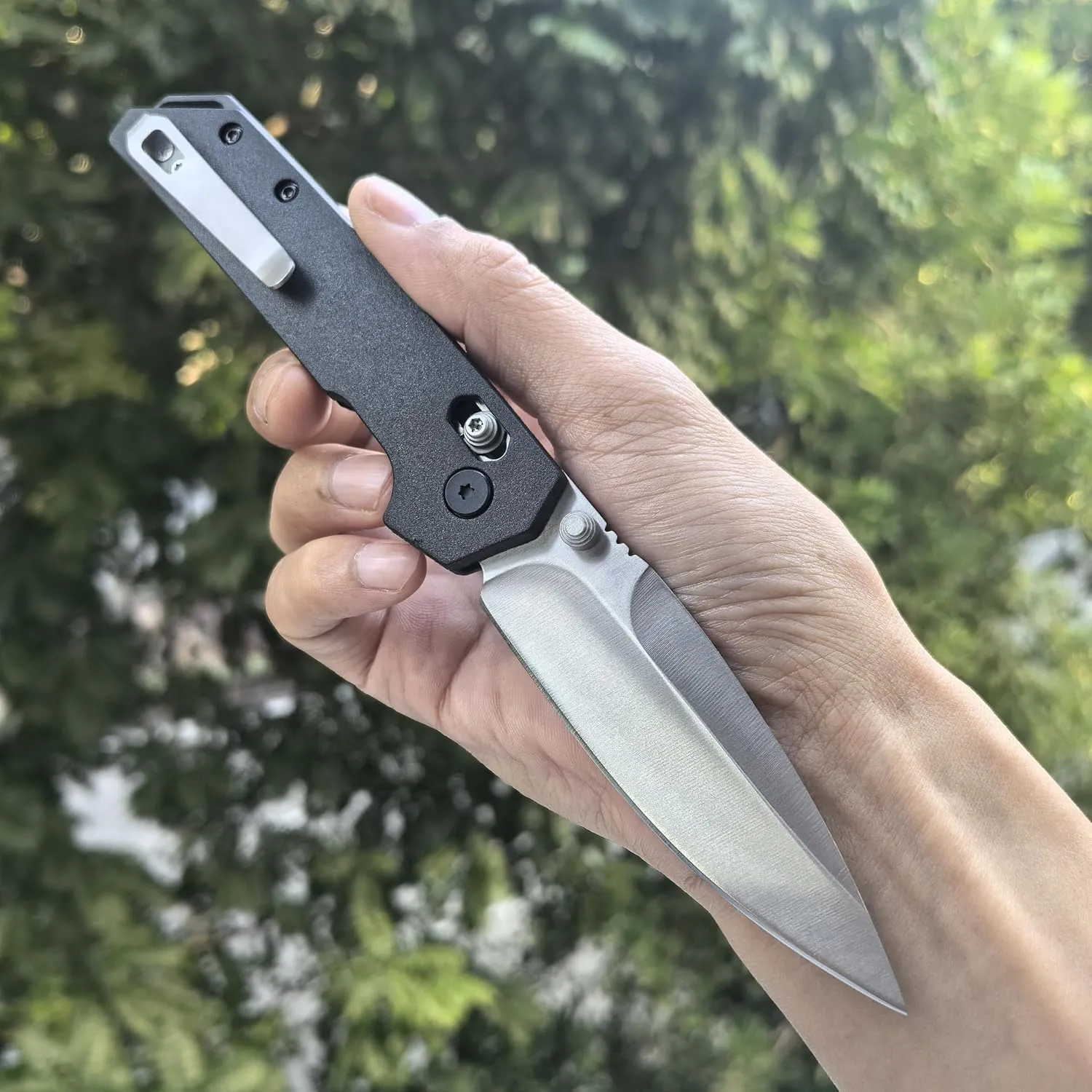 Axis Lock Knife EDC Folding Pocket Knives For Men, 440C Blade, Black Grivory Fiberglass Super Lightweight Handle With Belt Clip, Everyday Carry (Black handle satin blade)