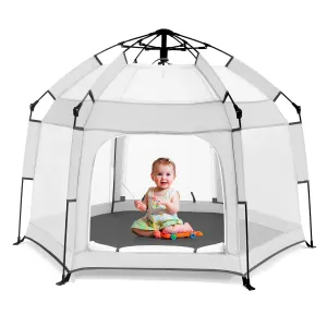 Baby Playpen with Canopy, Portable Baby Beach Tent, Toddler Play Yard Indoor and Outdoor, Foldable Mosquito Net for Infant - Light Grey
