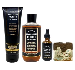 Bath & Body Works Men's Collection Single Barrel Bourbon Trio Gift Set - Body Cream, Body Wash and Beard Oil - with a Cabin Spice Bar Soap