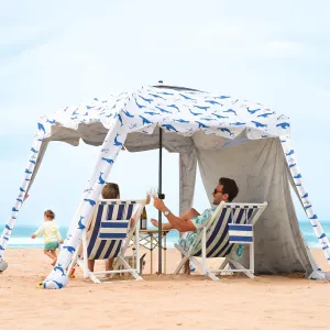 Beach Cabana - 6FT Beach Umbrella with UPF 100  UV Protection & Sunshade Curtain - Waterproof Tent - Portable Shade, Easy to Set Up, Perfect for Family & Friends (Blue Whale)
